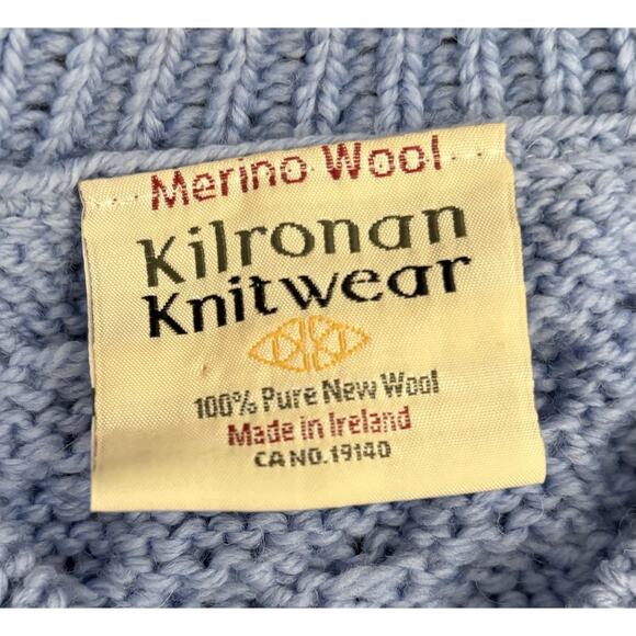 Kilronan Knitwear Ireland 100% Merino Wool Blue Cable Knit Long Sweater Size XL - Picture 3 of 5